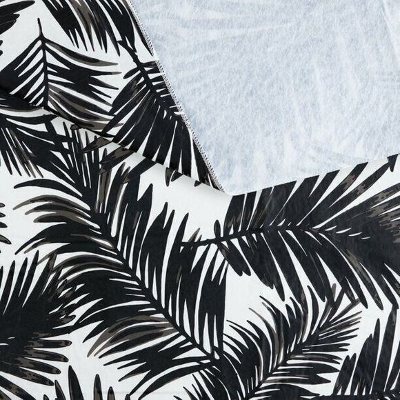Black Palm Leaves on White PEVA Tablecloth 60 x 84-in Tropical Dining Kitchen - Picture 4 of 4